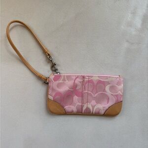 COACH Pink & Tan Signature Wristlet